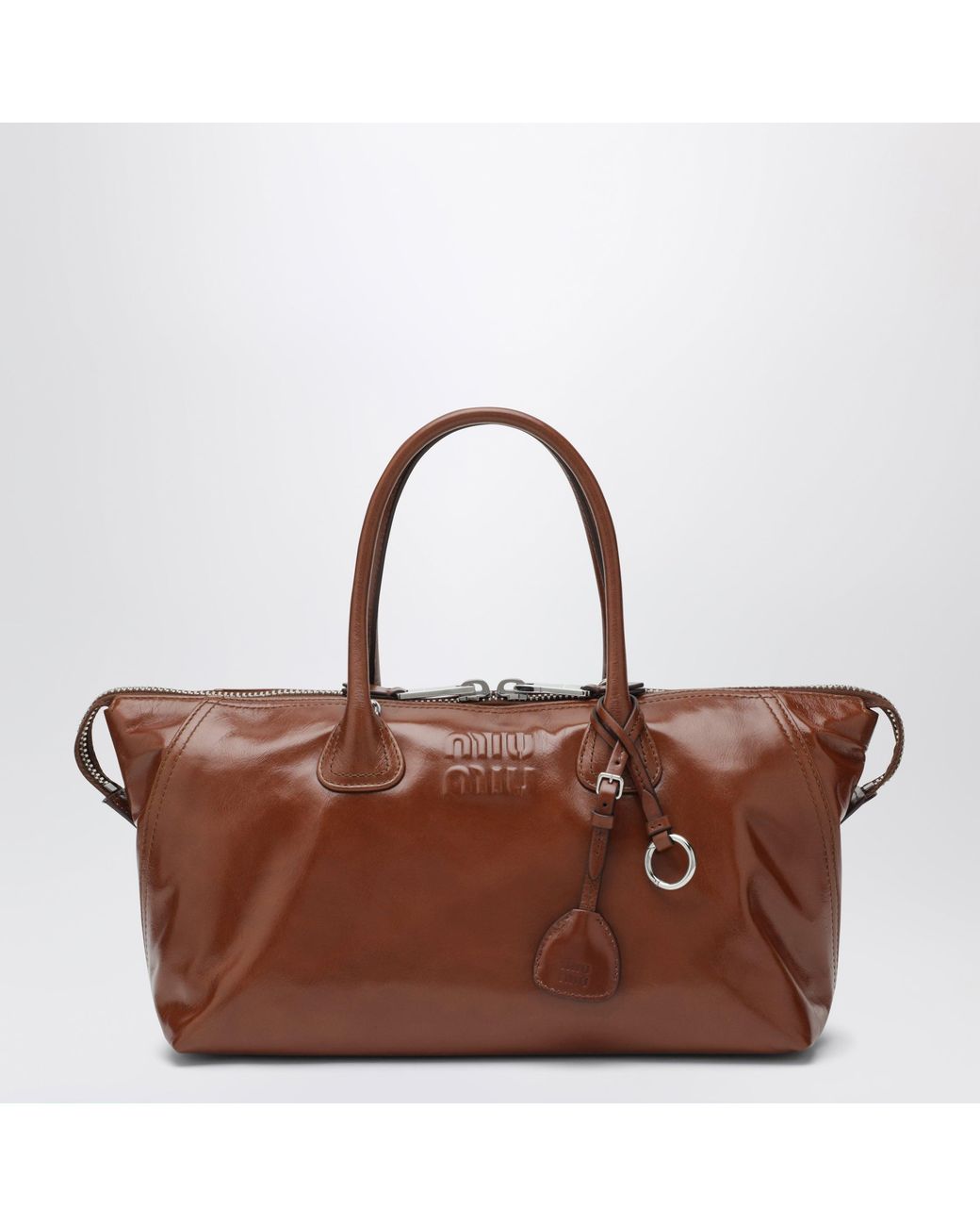 Miu Miu Brown Glossy Leather Top Handle Bag