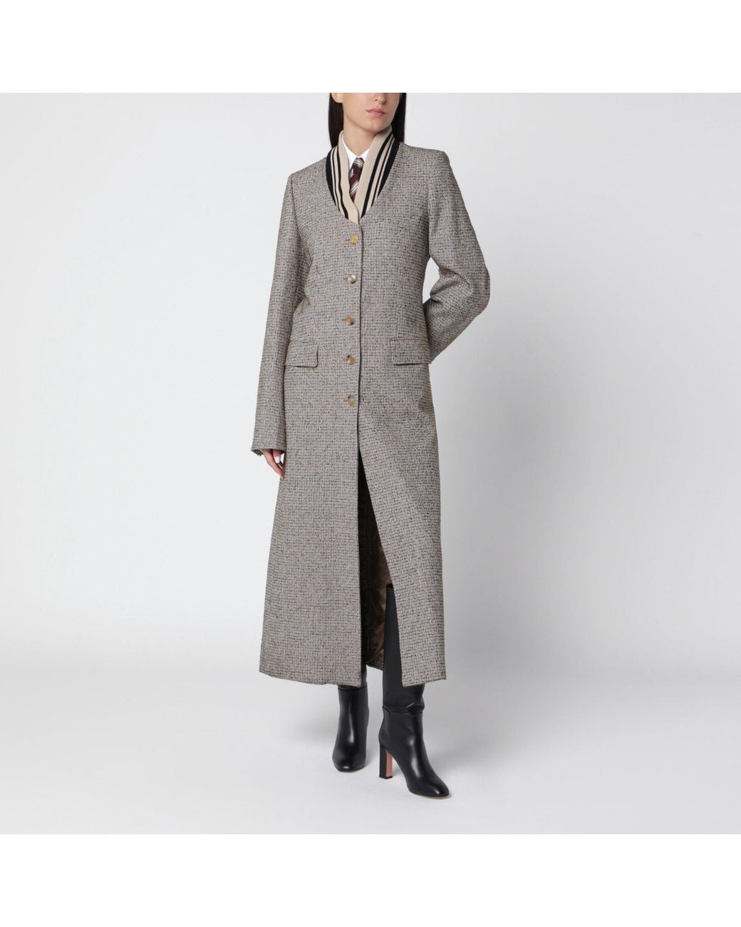 Dries Van Noten Gray Single-Breasted Coat With Micro Pattern