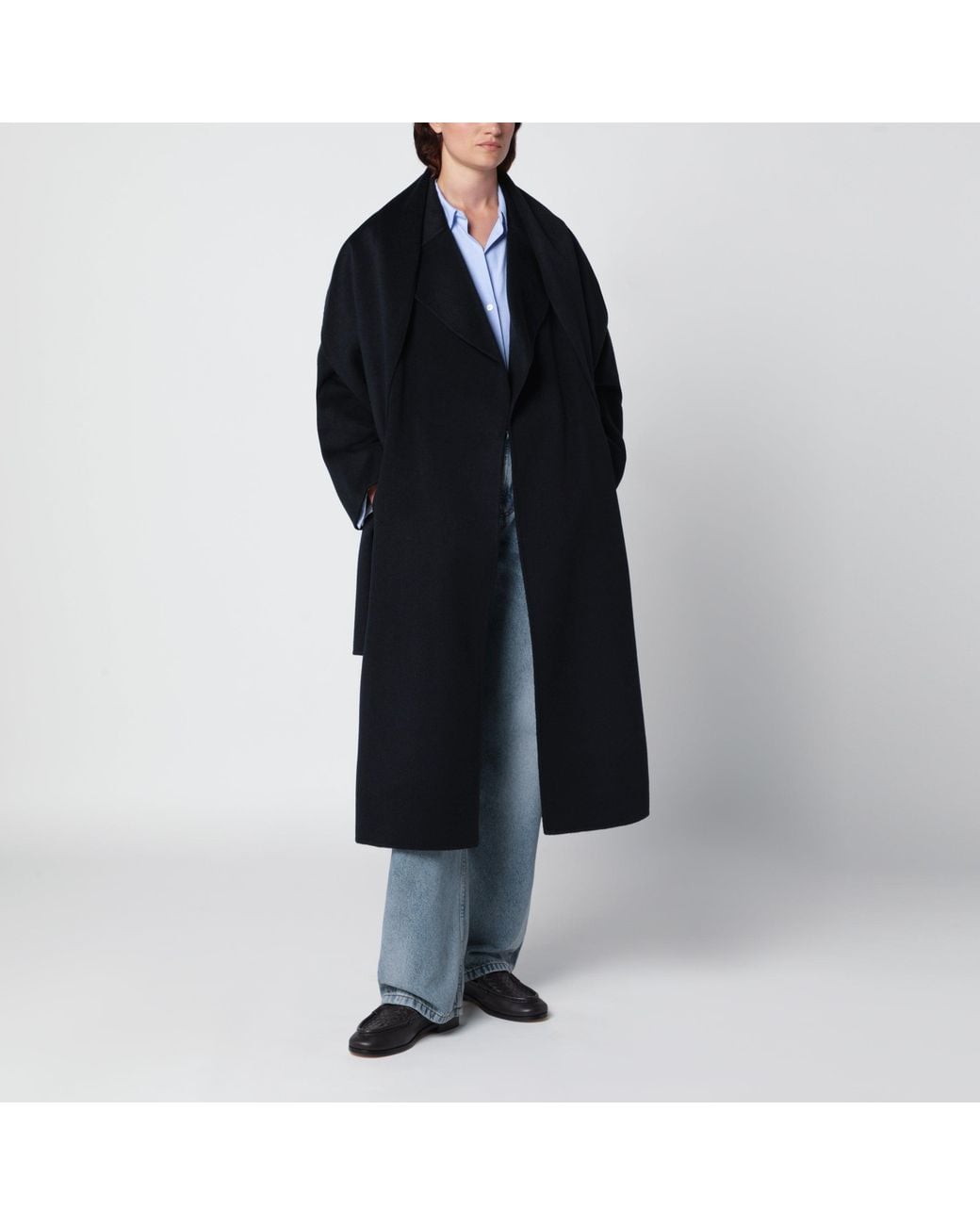 Max Mara Black Dark Wool And Cashmere Dressing Gown Coat