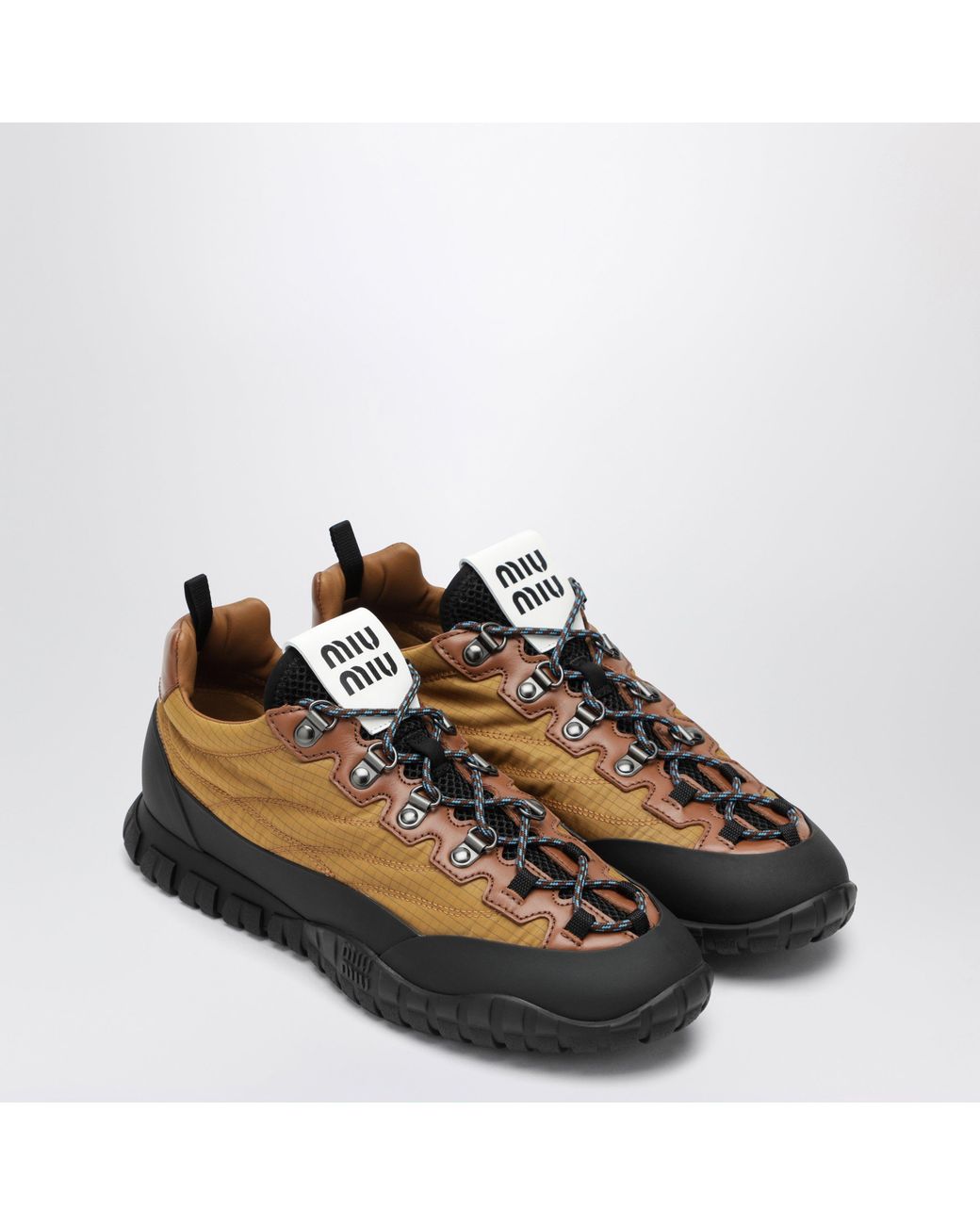 Miu Miu Brown Technical Ripstop And Leather Sneakers