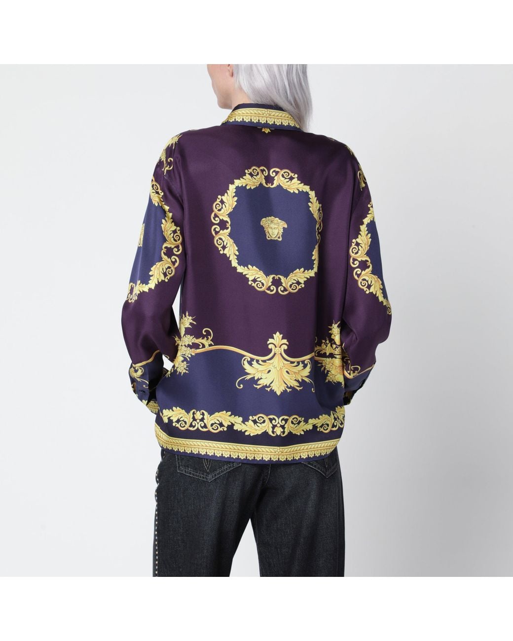 Versace Blue New Barocco Silk Twill Shirt