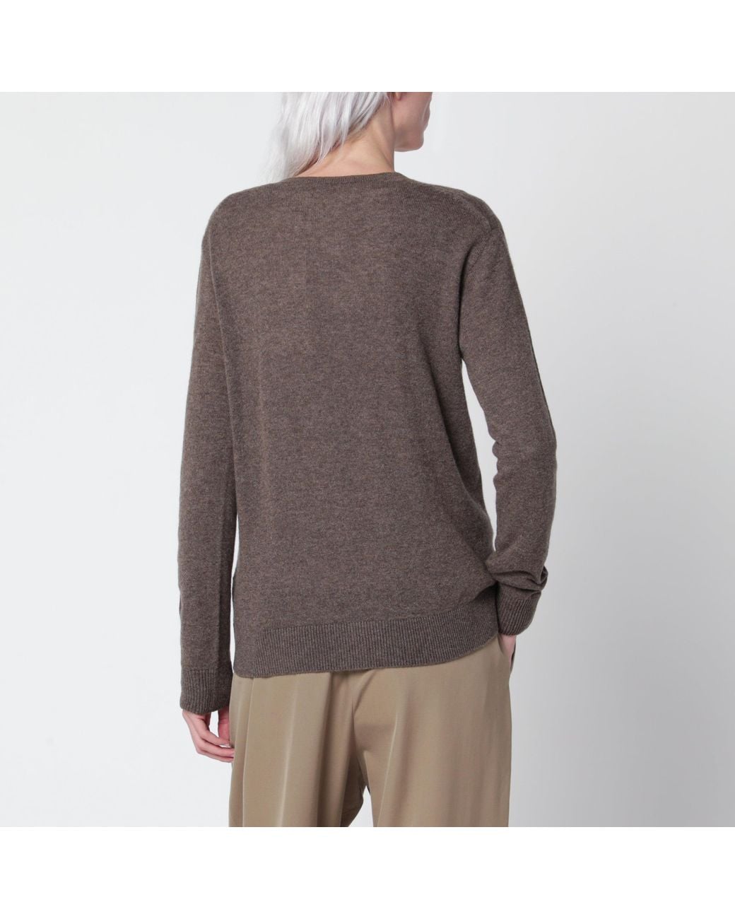 The Row Brown Phora Taupe Cashmere V-Neck Sweater
