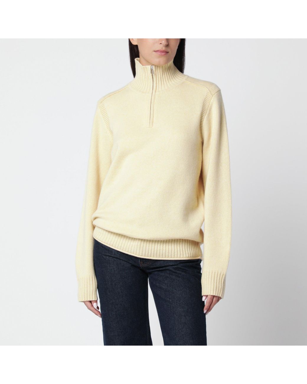 Guest In Residence Natural Butter-Colored Turtleneck Sweater With Half-Zip