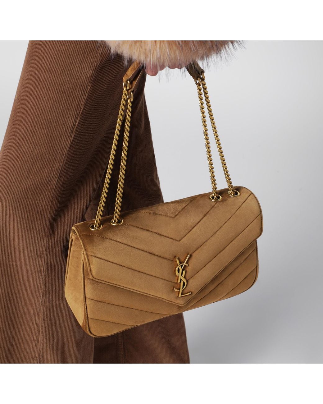 Saint Laurent Brown Loulou Medium Caramel Suede Bag