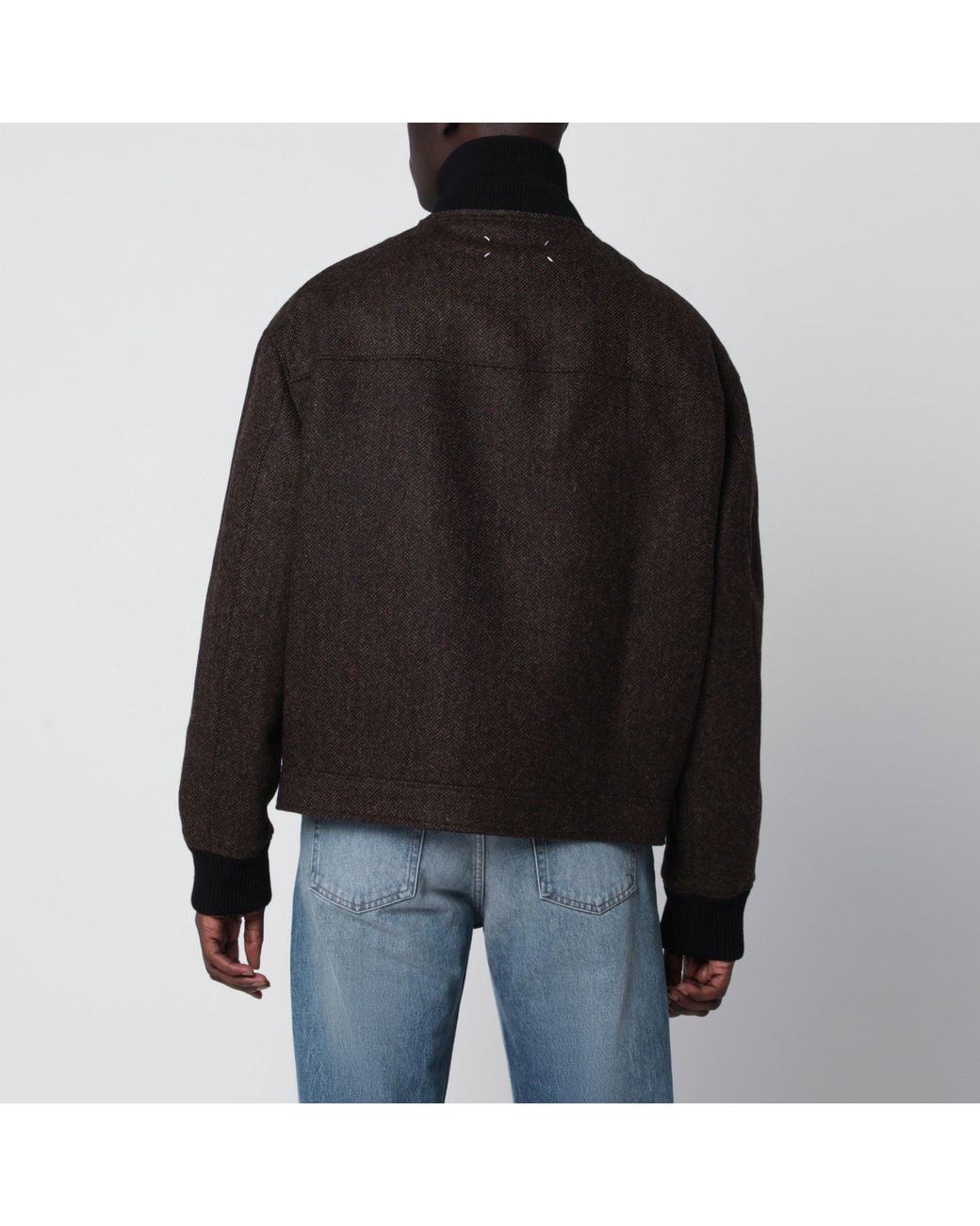 Maison Margiela Black Wool Herringbone Zip Jacket for men
