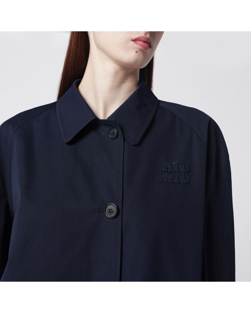 Miu Miu Blue Cotton Overcoat