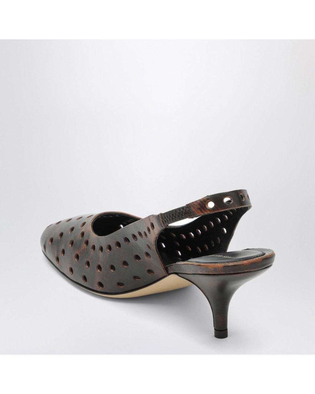 Dries Van Noten Brown Aged Leather Perforated Slingback Shoes
