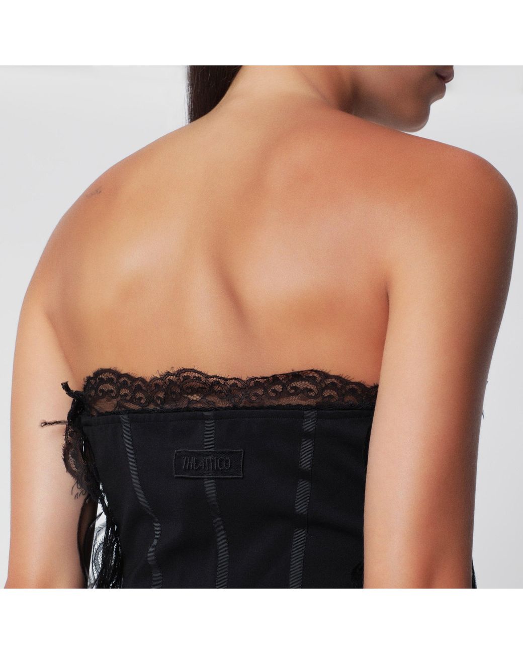 The Attico Black Feather-Trim Mini Dress