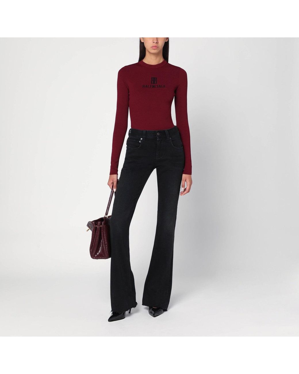 Balenciaga Red Ribbed Nano Bb Sweater