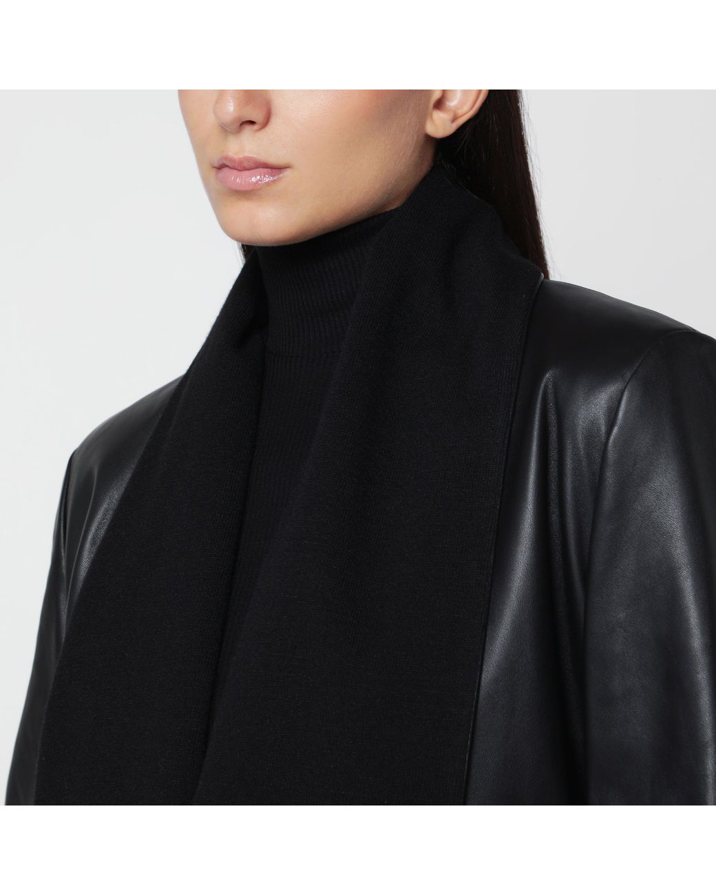 Totême Black Leather Jacket With Scarf Collar