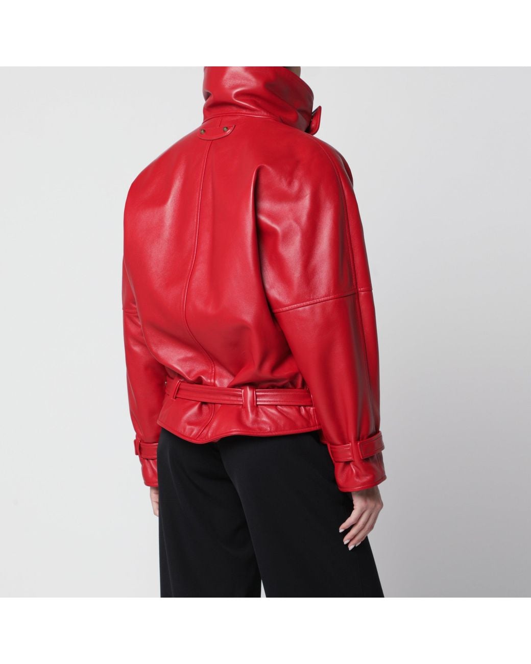 Balenciaga Red Rounded Lambskin Bomber Jacket