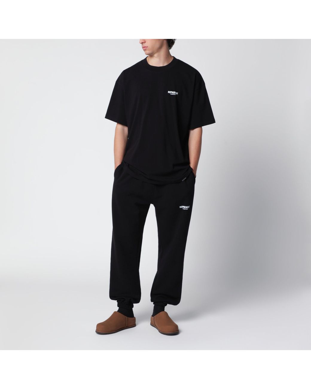 Represent Black Cotton T-Shirt With Logo for men