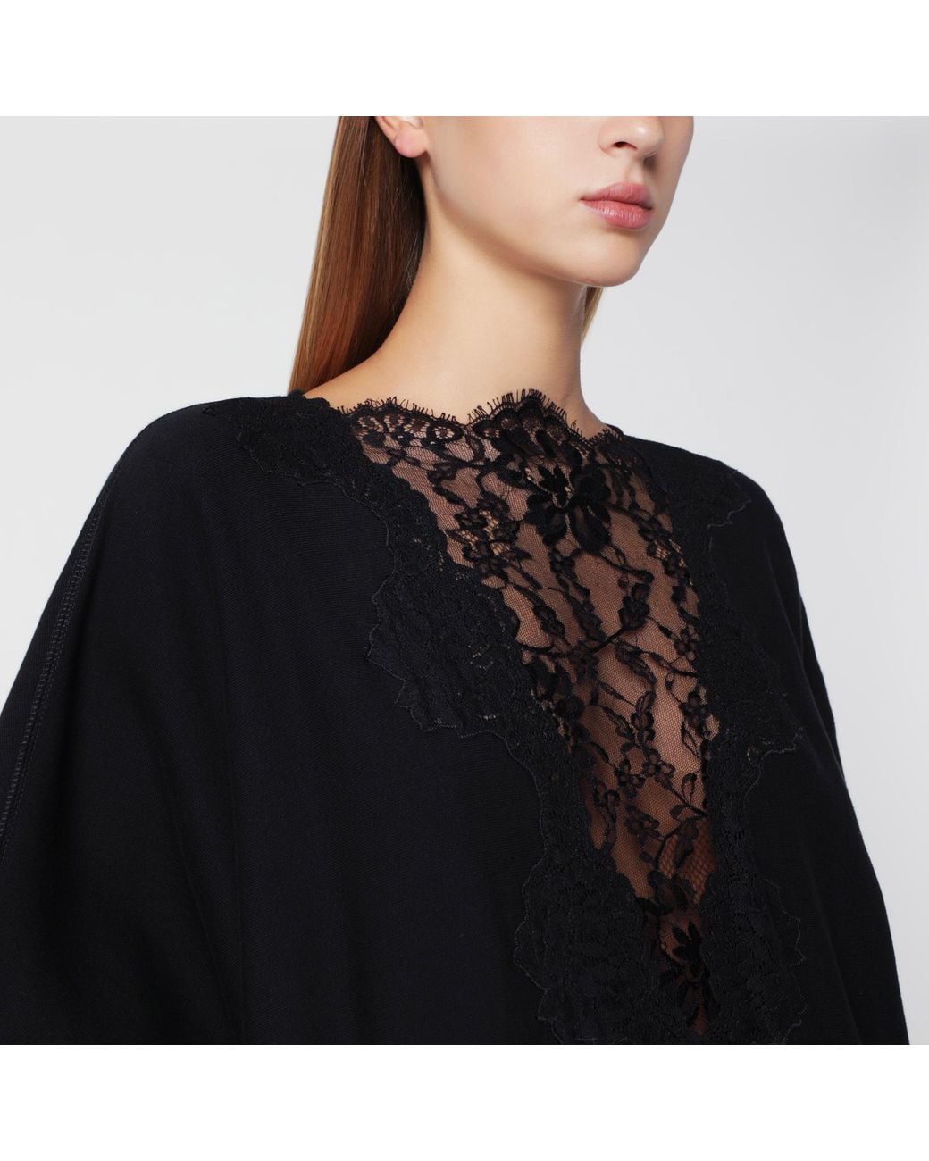 Valentino Black Sweatshirt-Style Mini Dress With Lace Inserts