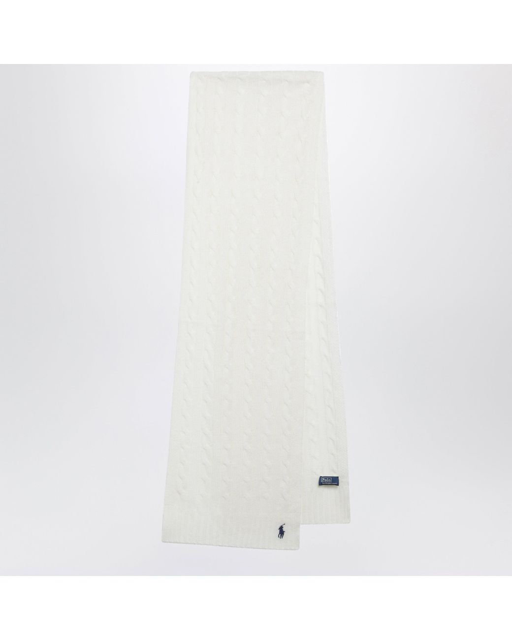 Polo Ralph Lauren White Cream Cableknit Wool And Cashmere Scarf