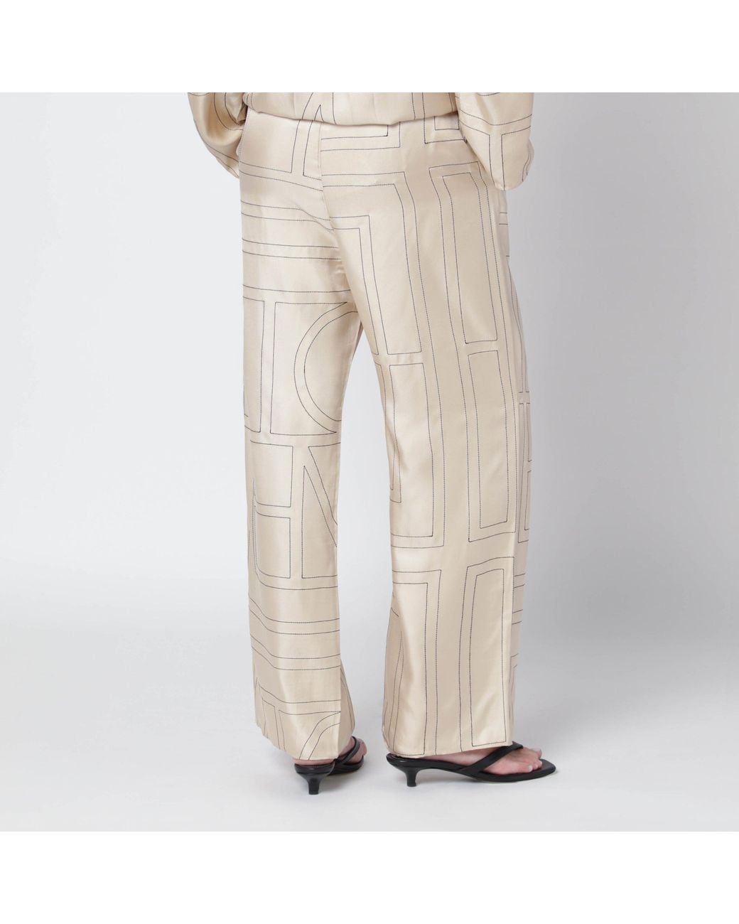 Totême Natural Ivory Monogram Silk Pajama Trousers