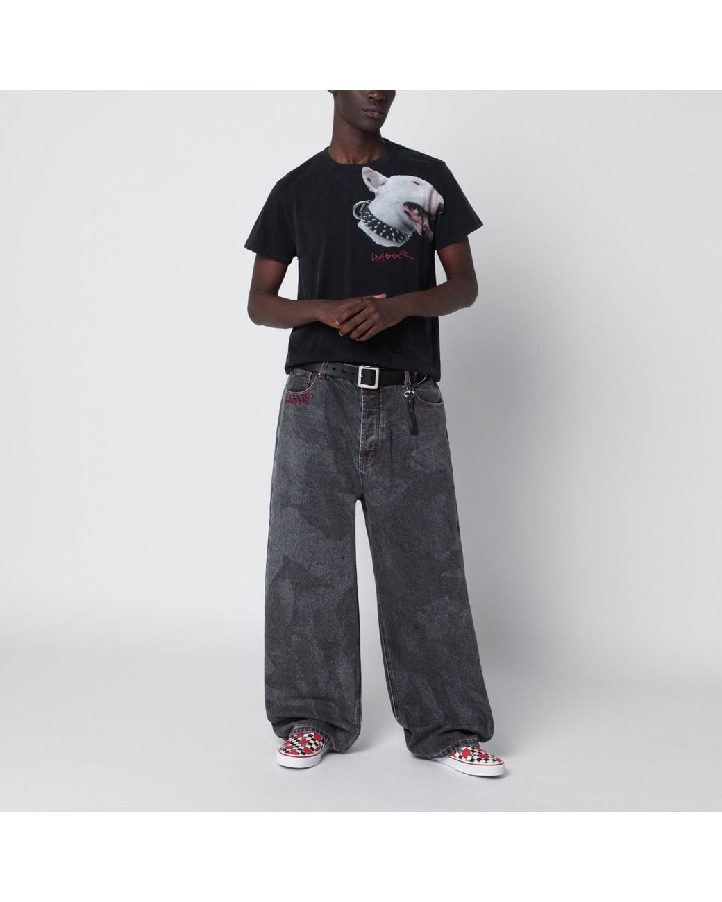 DAGGER Black Faded Cotton T-Shirt With Distressed Details for men