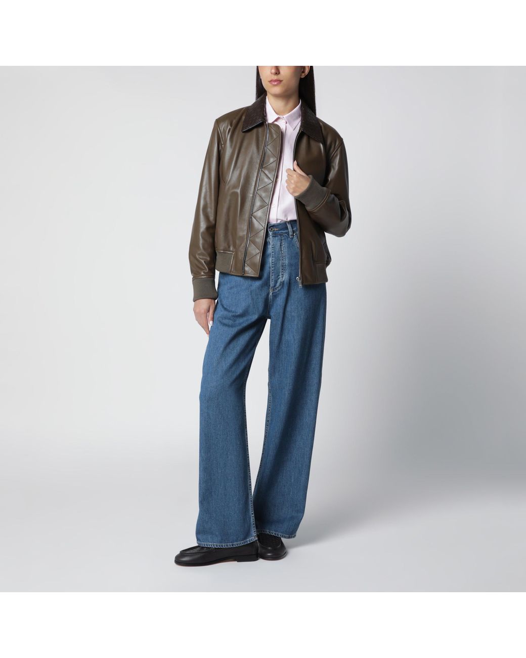Bottega Veneta Brown Wader Glossy Leather Jacket