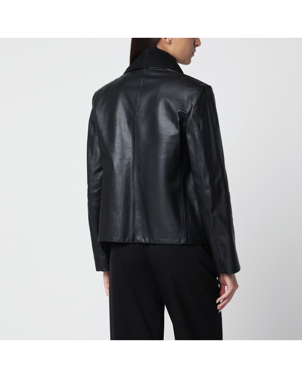 Totême Black Leather Jacket With Scarf Collar
