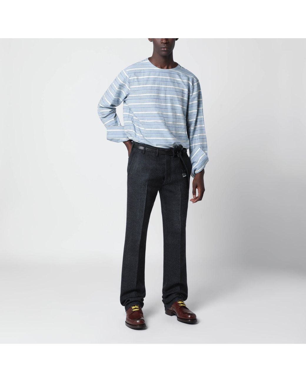 Prada Black Wool Trousers With Chevron Pattern for men
