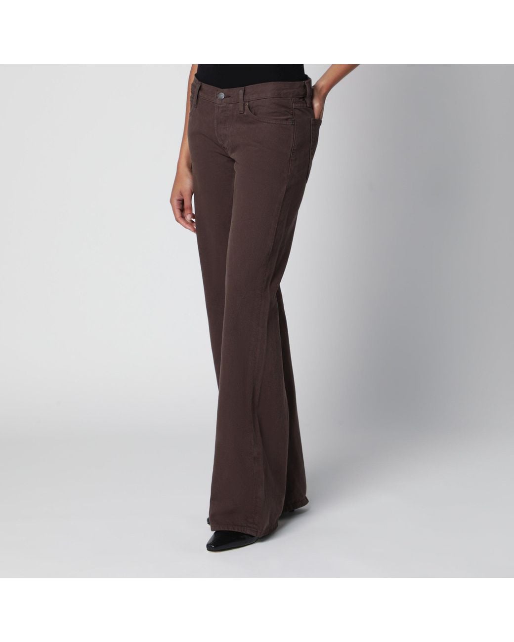 FRAME Brown Regenerative Cotton Low-Rise Wide-Leg Jeans With Button Closure