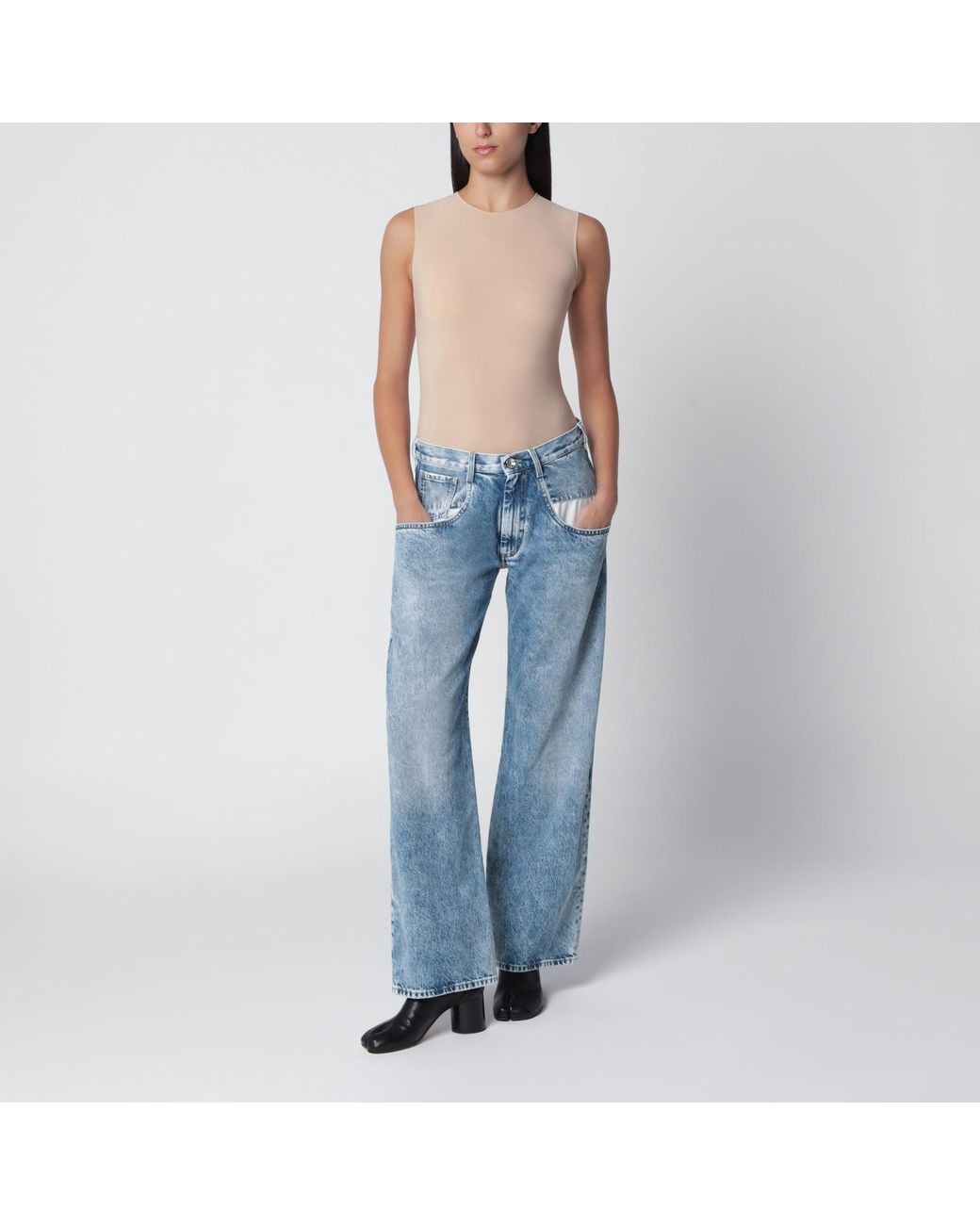 Maison Margiela Blue Light Washed Jeans With Contrasting Insert Pocket Details