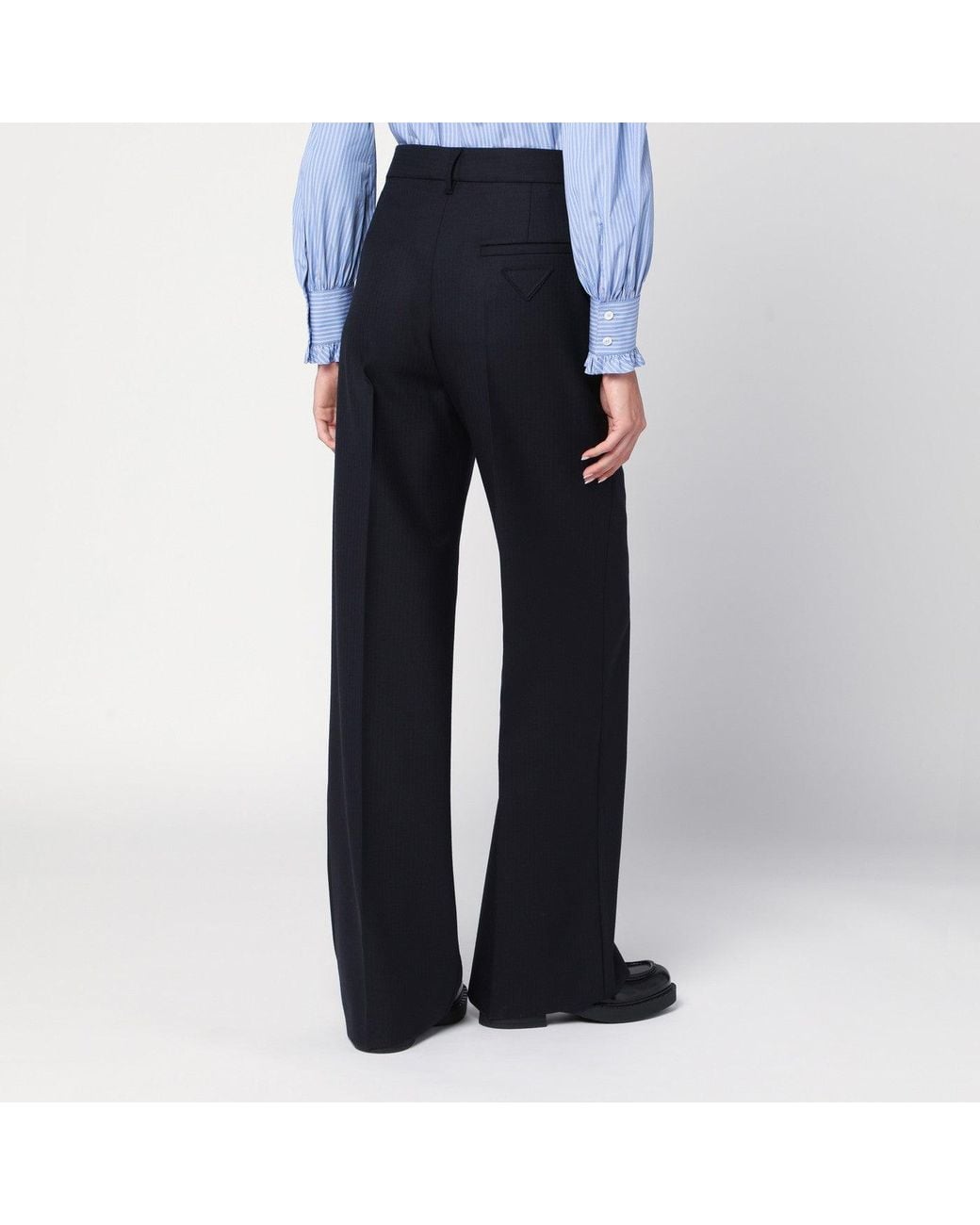 Prada Blue Wool Wide Trousers