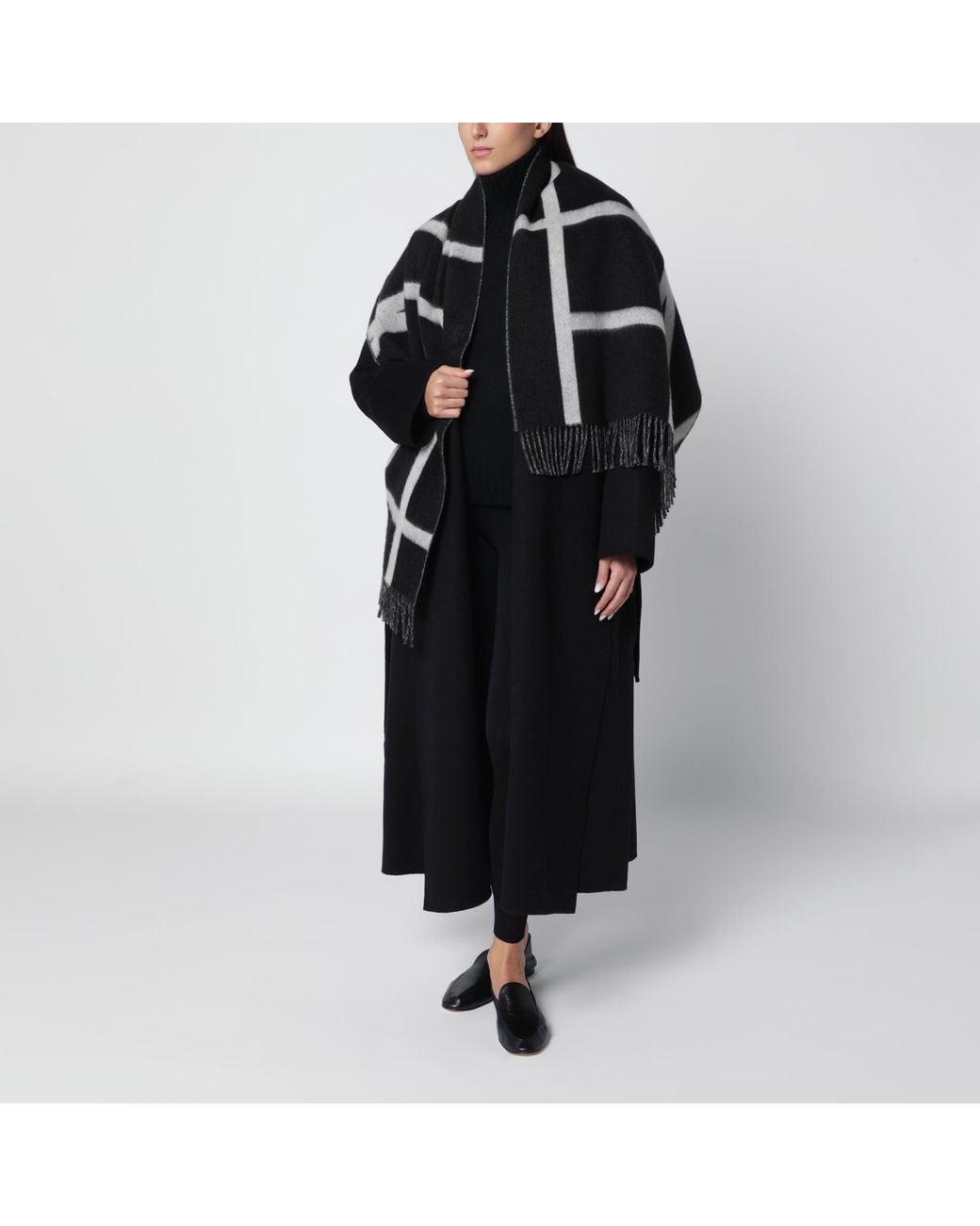 Totême Black Brushed Wool Scarf With Monogram