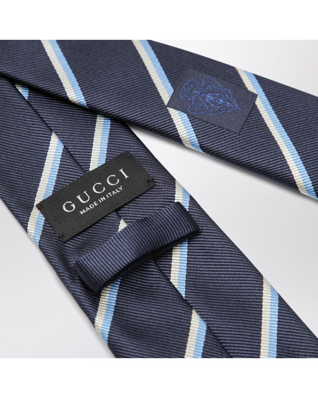 Gucci Blue Striped Silk Jacquard Tie With Double G for men