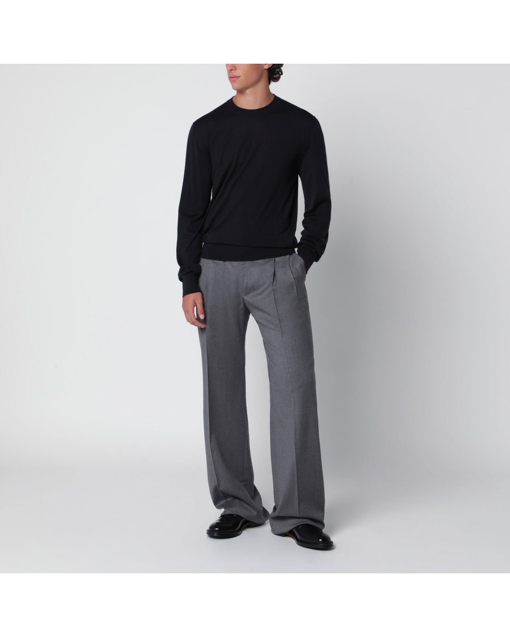 Dolce & Gabbana Gray Mélange Flannel Pleated Trousers for men