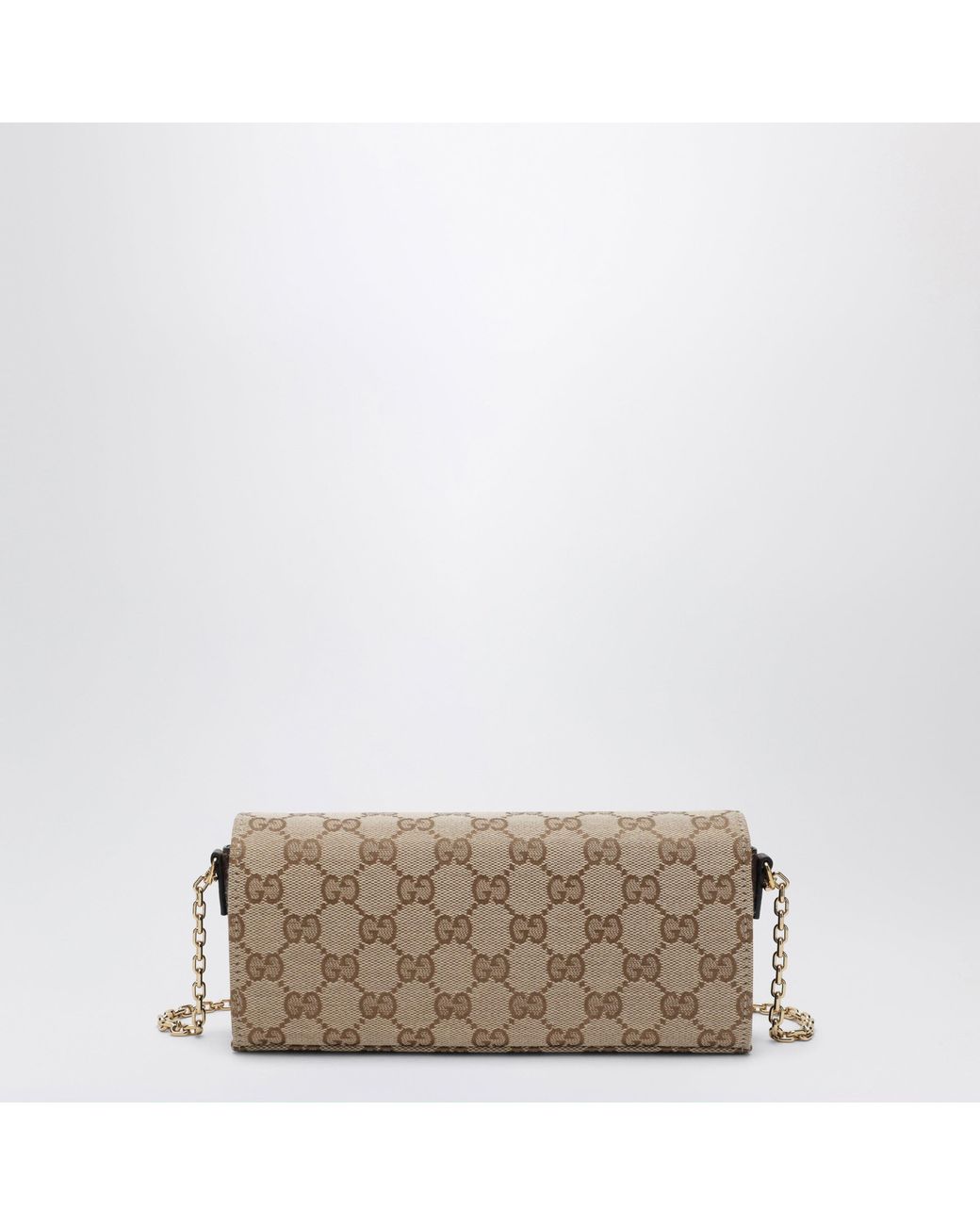 Gucci Natural Sand/Dark Gg Fabric Wallet On Chain With Horsebit