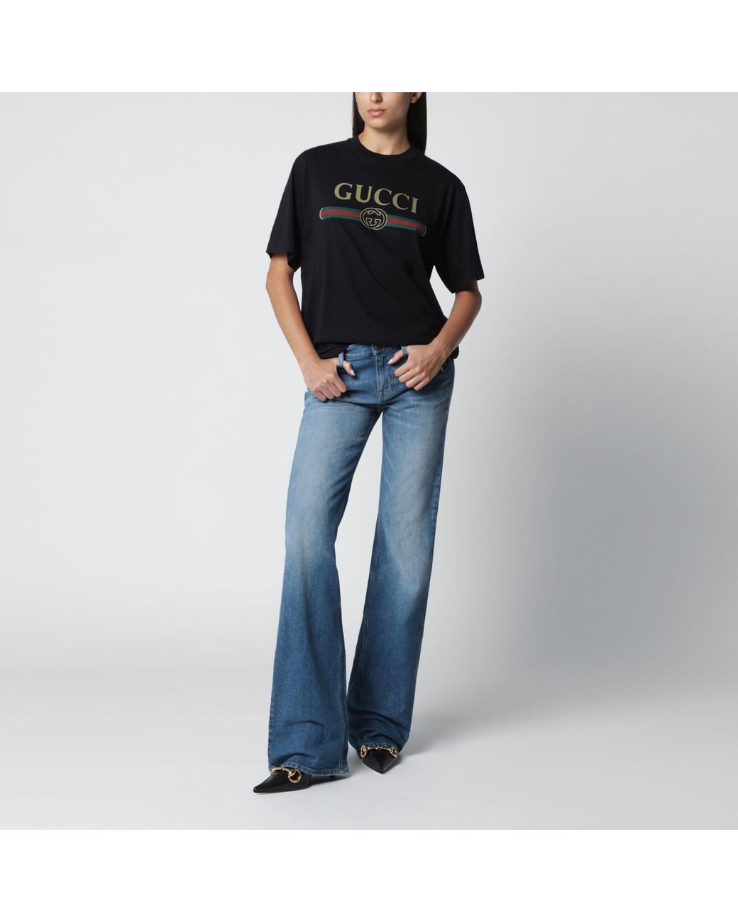 Gucci Black Cotton And Silk Jersey T-Shirt With Print