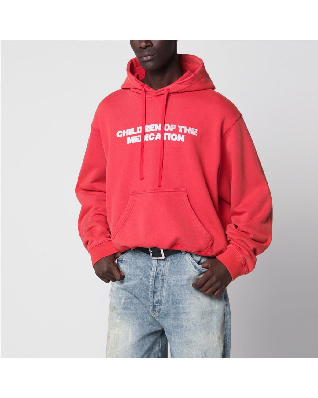 DAGGER Red Faded Hooded Sweatshirt With Vintage Effect for men