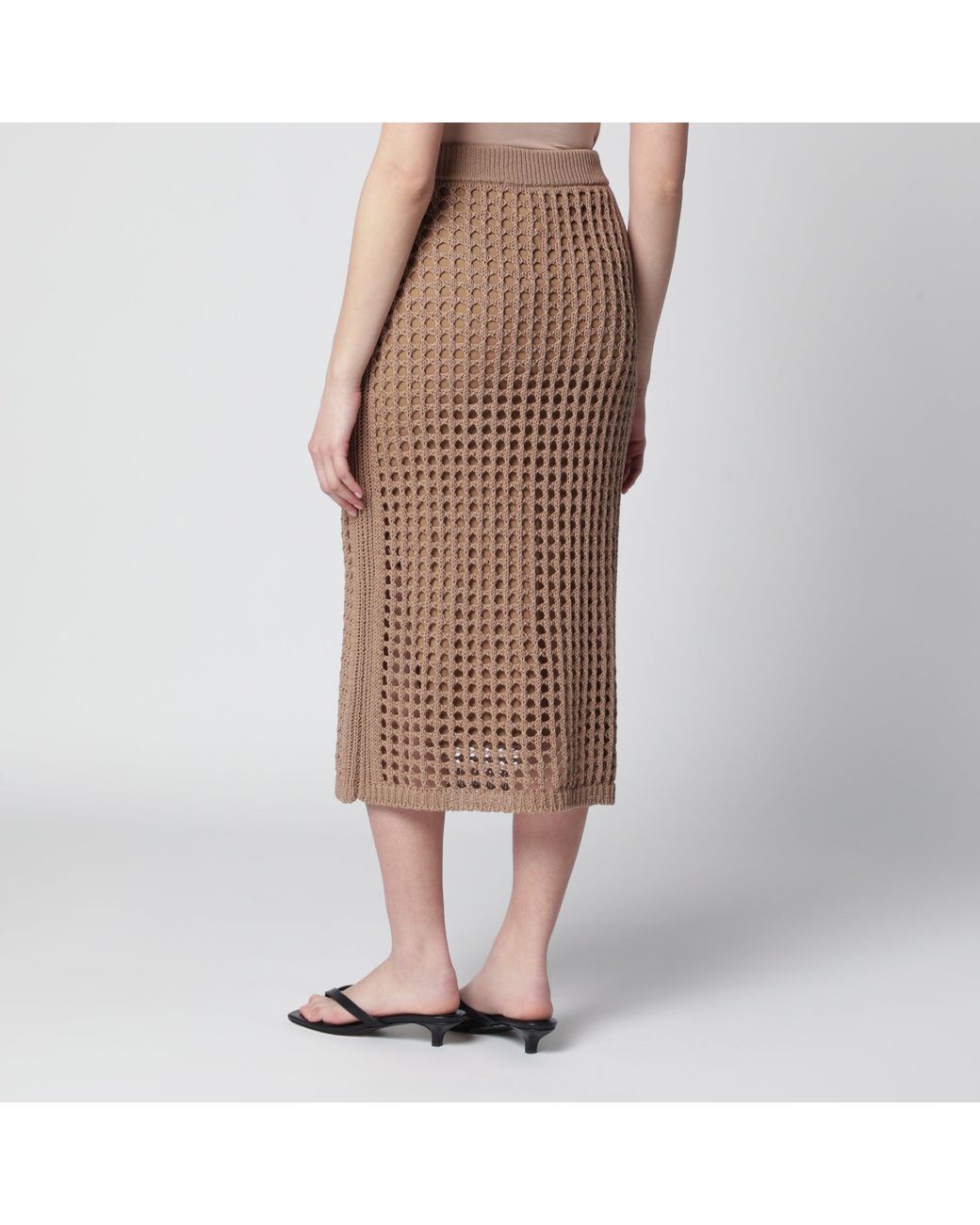Max Mara Brown Mesh Cotton Maxi Skirt