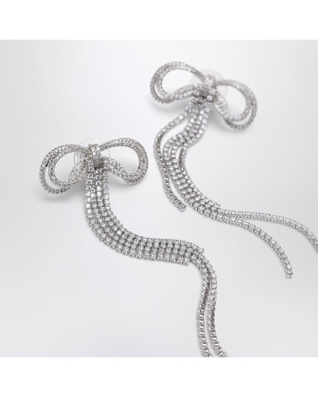 Self-Portrait White Double Crystal Bow Drop Earrings