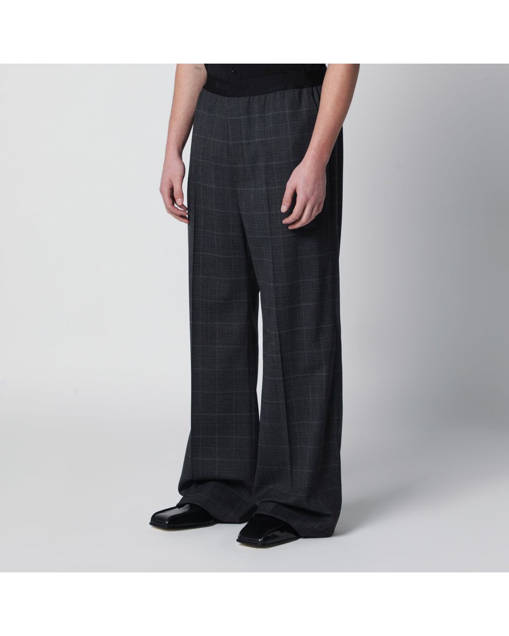 Balenciaga Black Dark Tartan Trousers for men