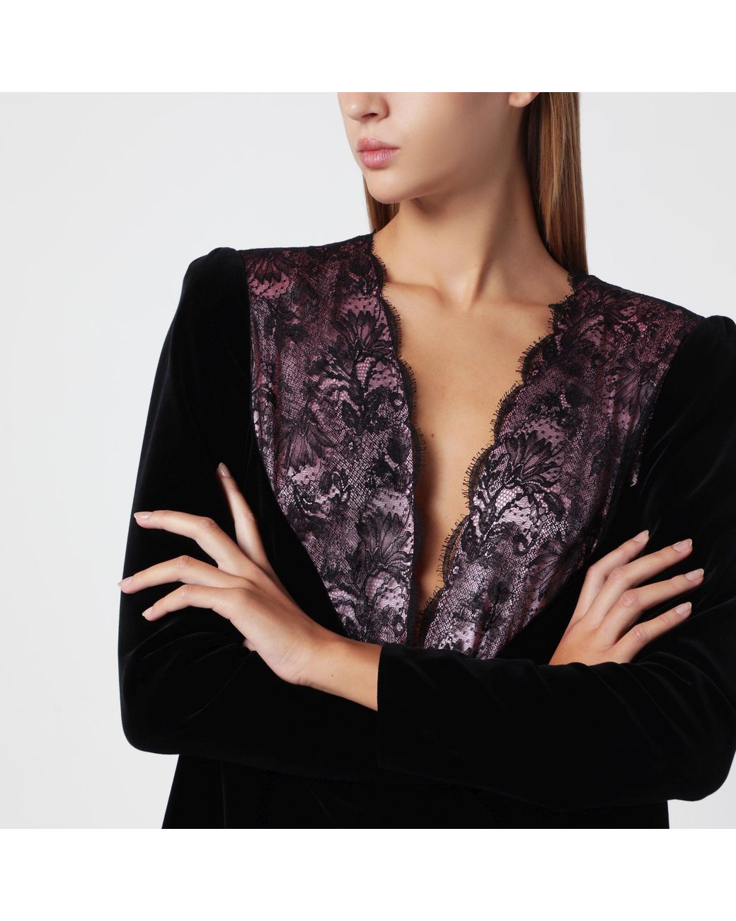 Valentino Black Short Velvet Dress With Lace
