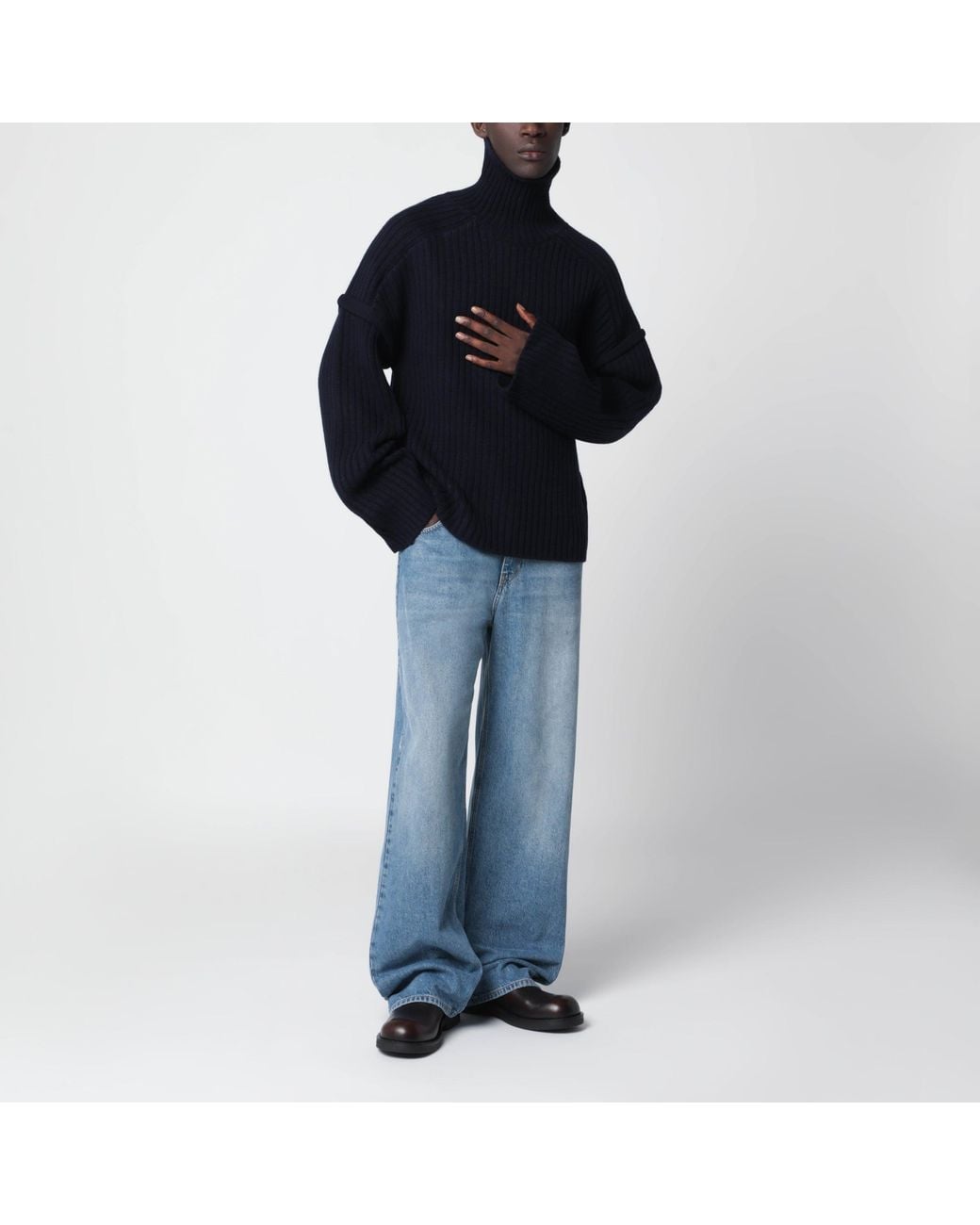 Séfr Blue Séfr Dark Ribbed Wool Turtleneck Sweater for men