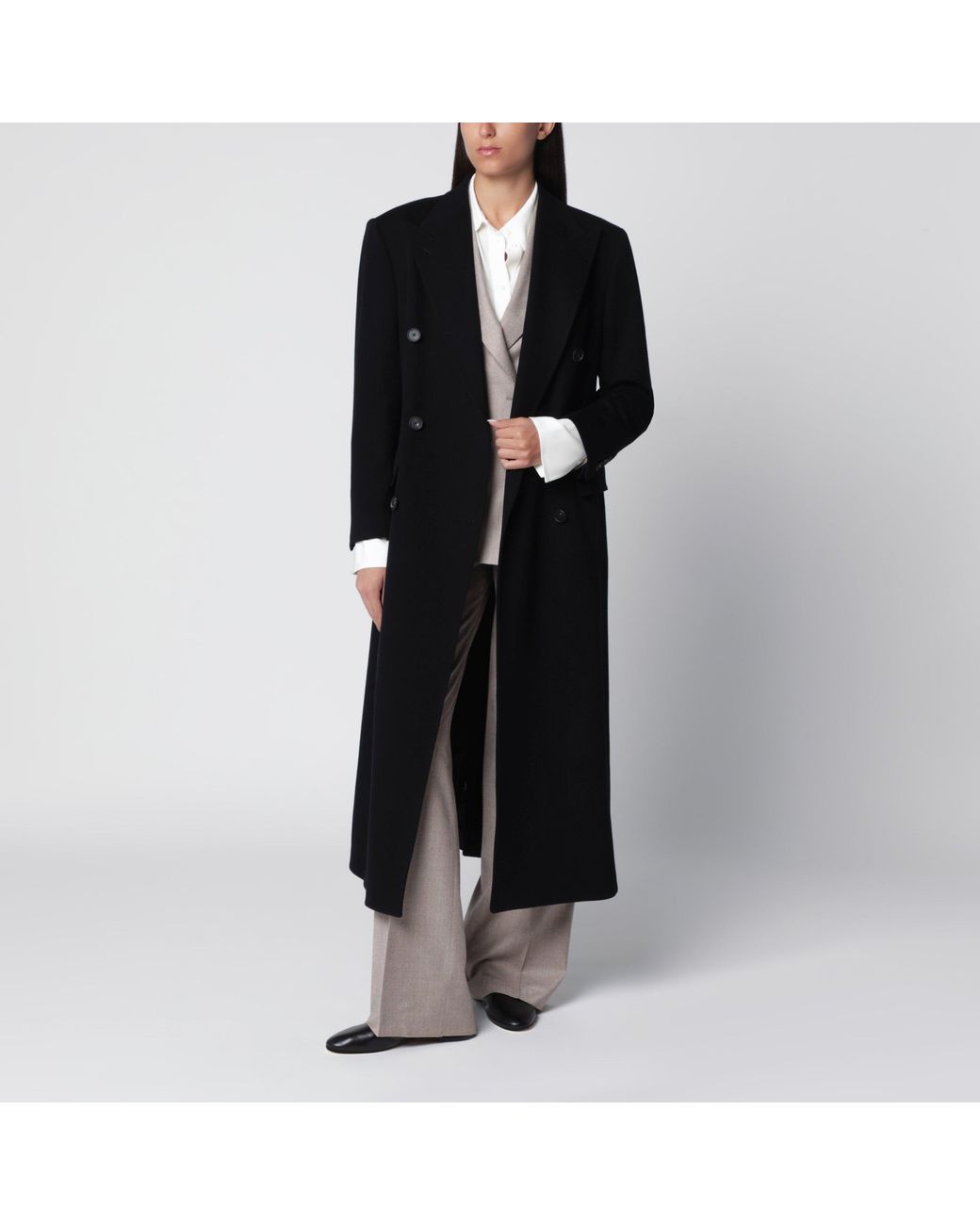 Tagliatore Black Double-Breasted Wool Coat