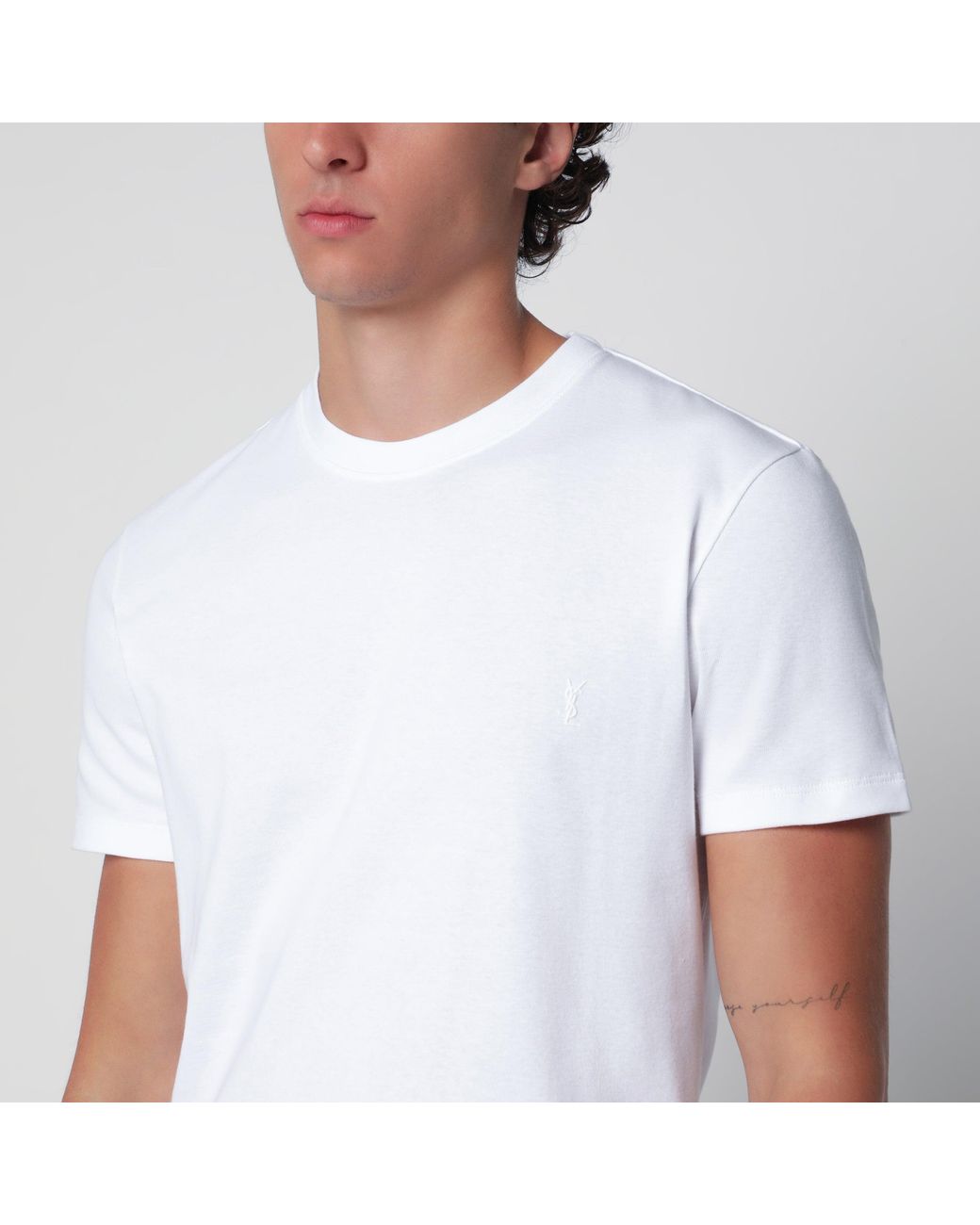 Saint Laurent White Cassandre T-Shirt for men
