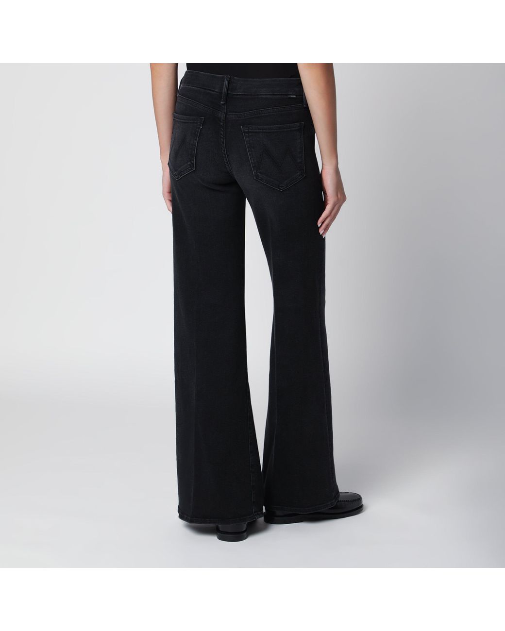 Mother Black Flared Spiked Hair Jeans
