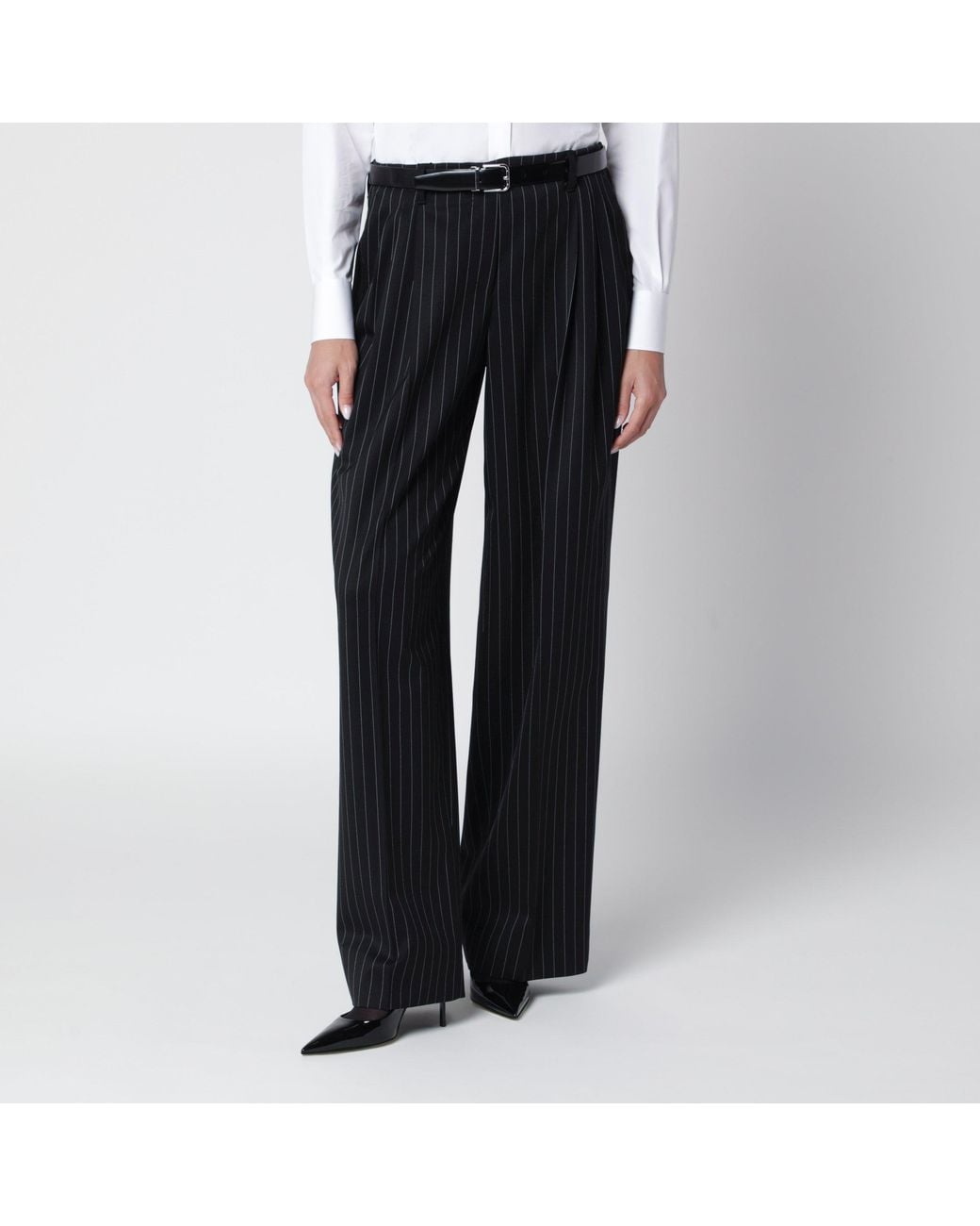 Dolce & Gabbana Black Pinstripe Belted Trousers