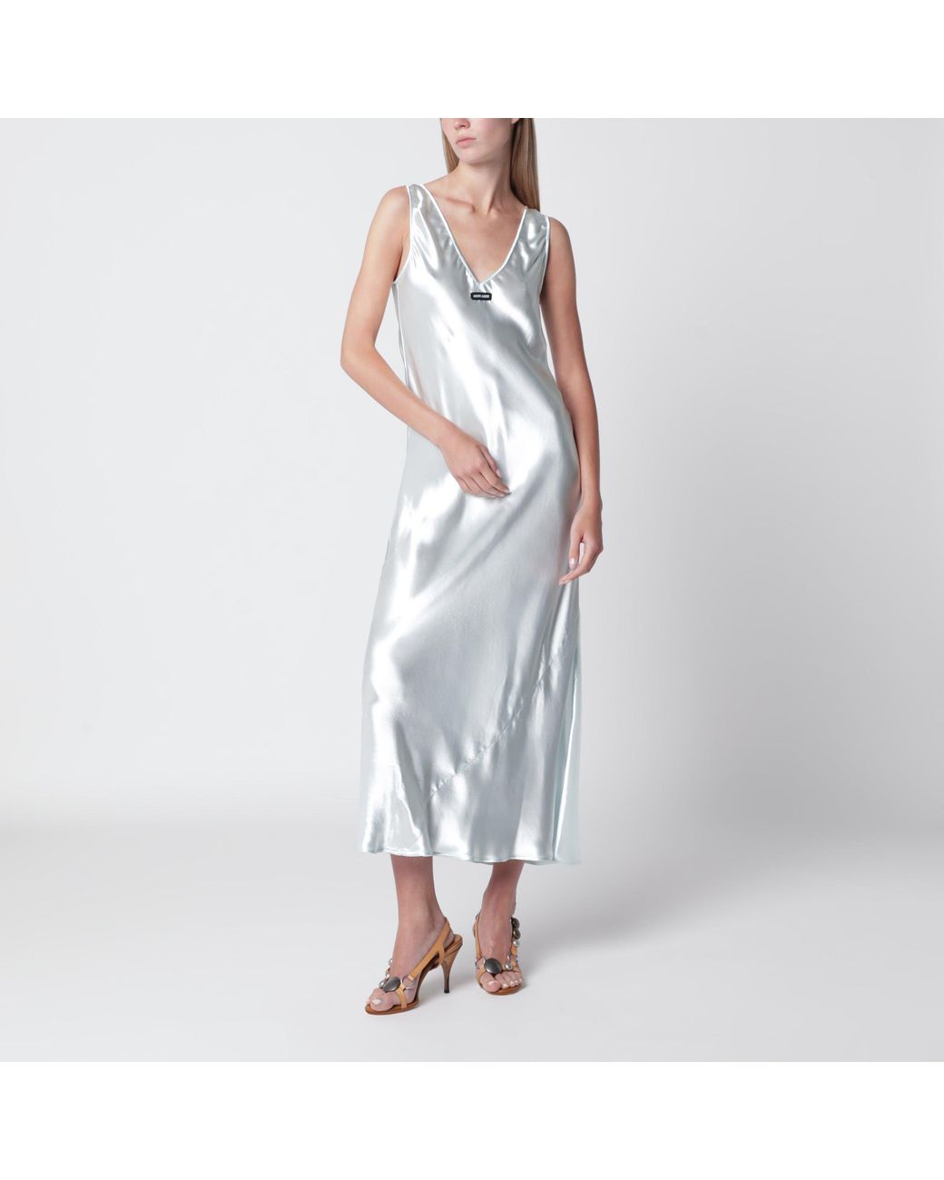 Miu Miu White Chlorophyll-Colored Shiny Viscose Dress