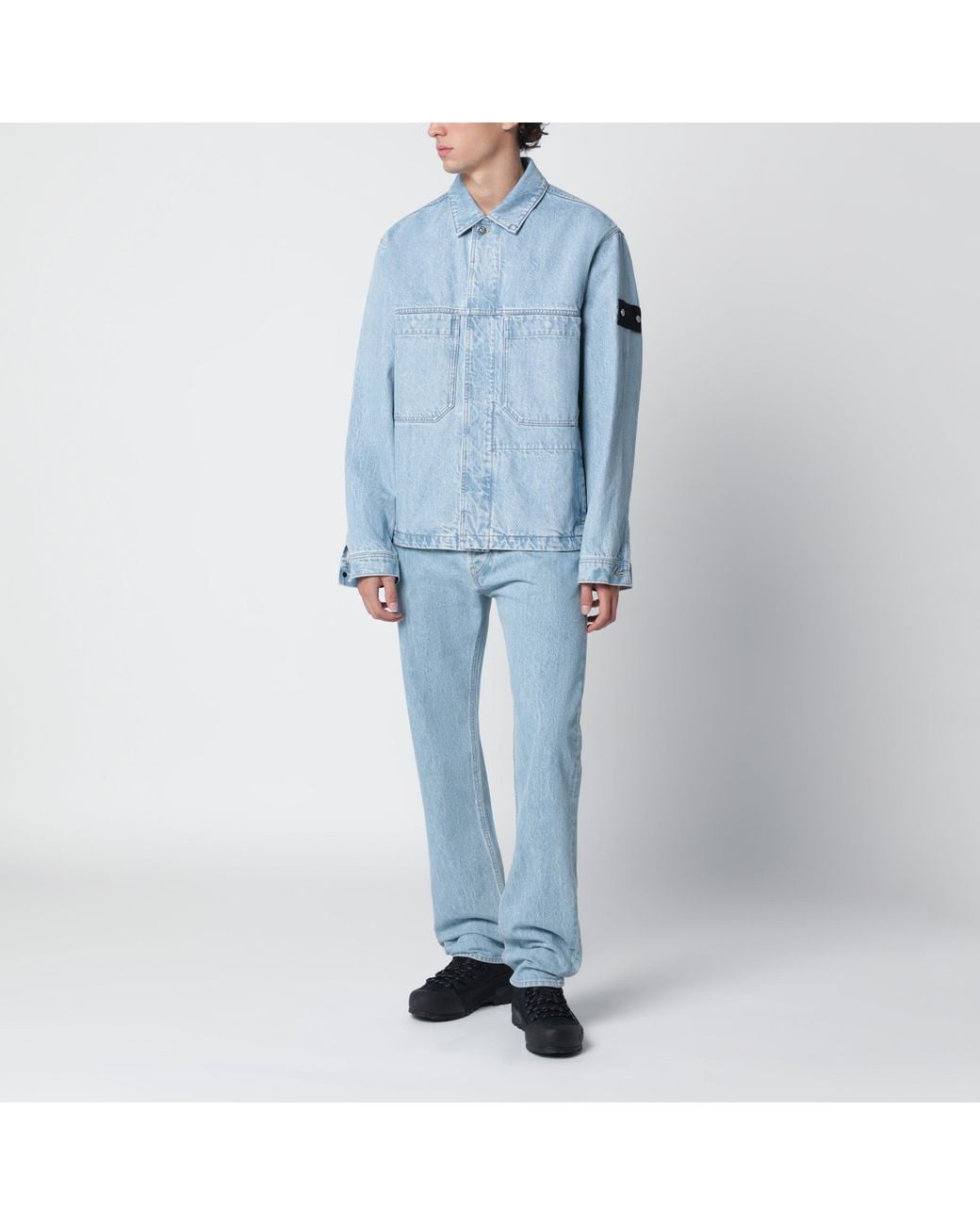 Stone Island Blue Denim Raw Coach Jacket for men