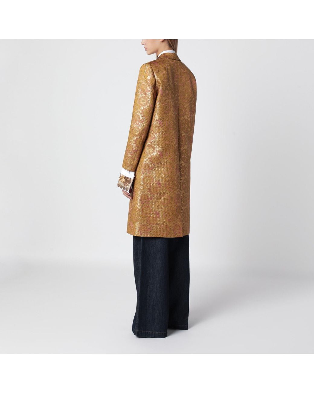 Dries Van Noten Natural Single-Breasted Coat With Jacquard Pattern