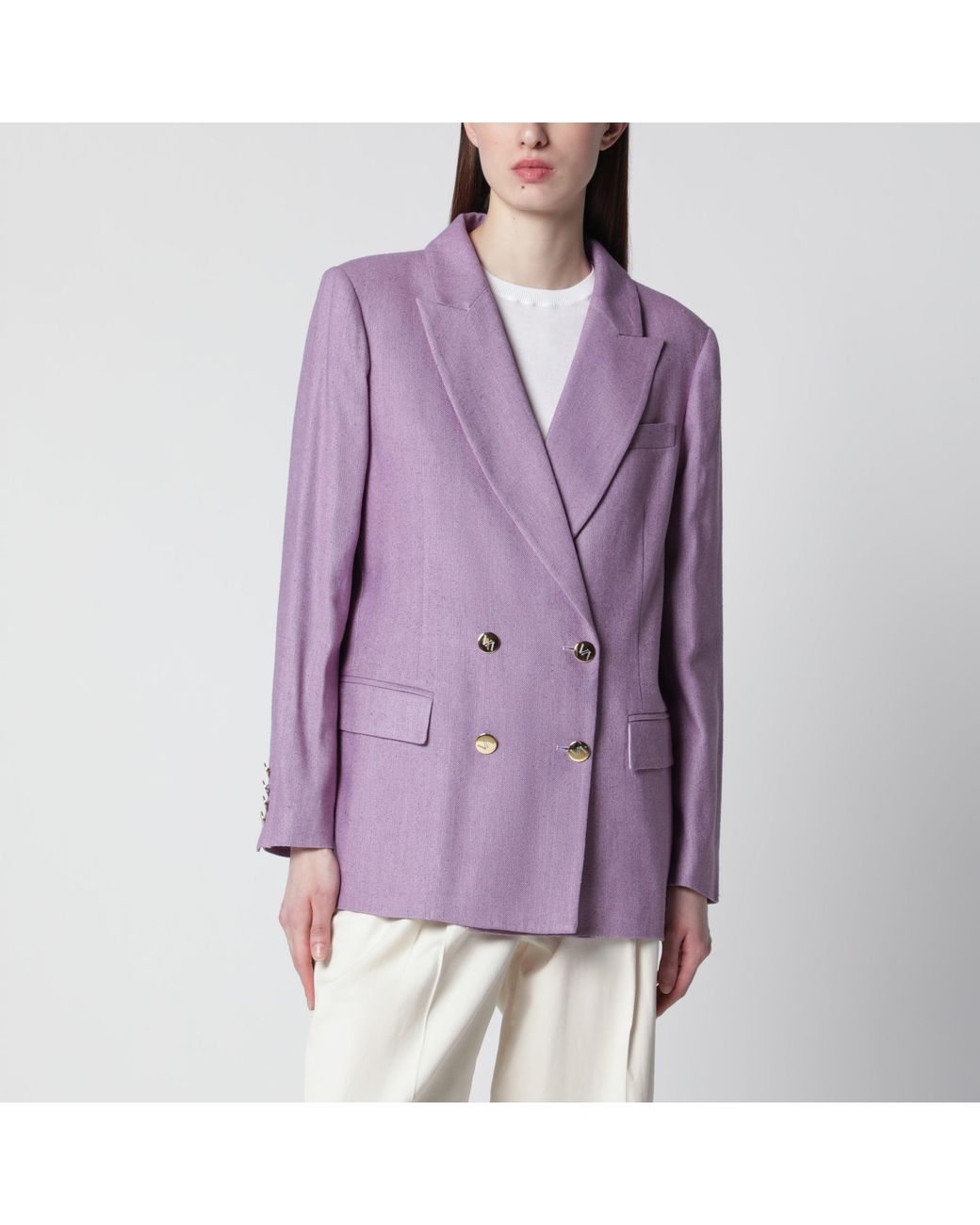 VI TO VI Purple Lilac Double-Breasted Silk Jacket