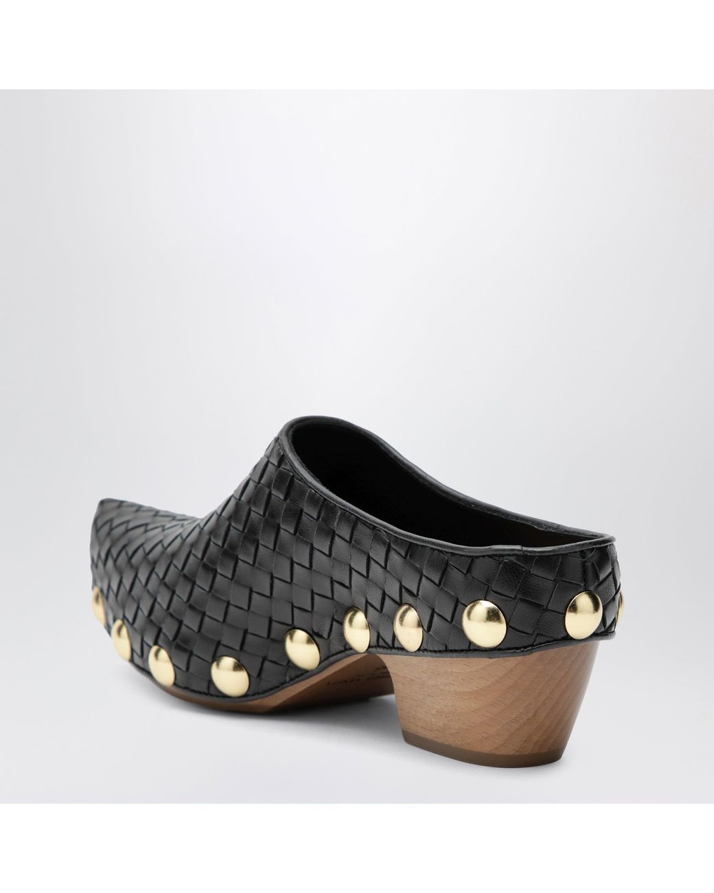 Bottega Veneta Black Gondola Studded Woven Leather Clogs