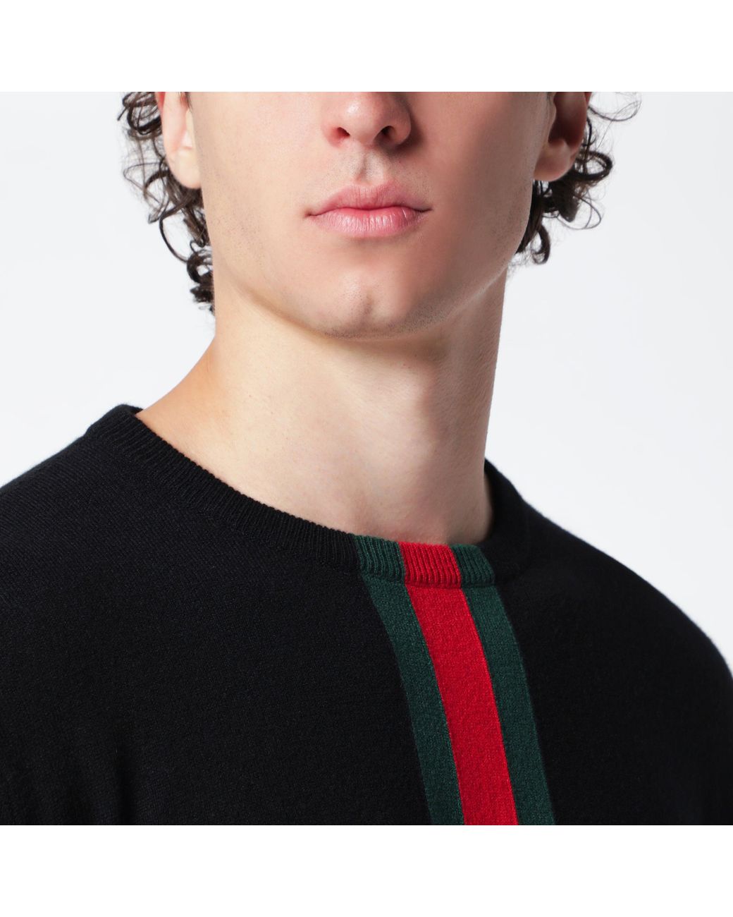Gucci Black Cashmere Sweater With Web Motif for men