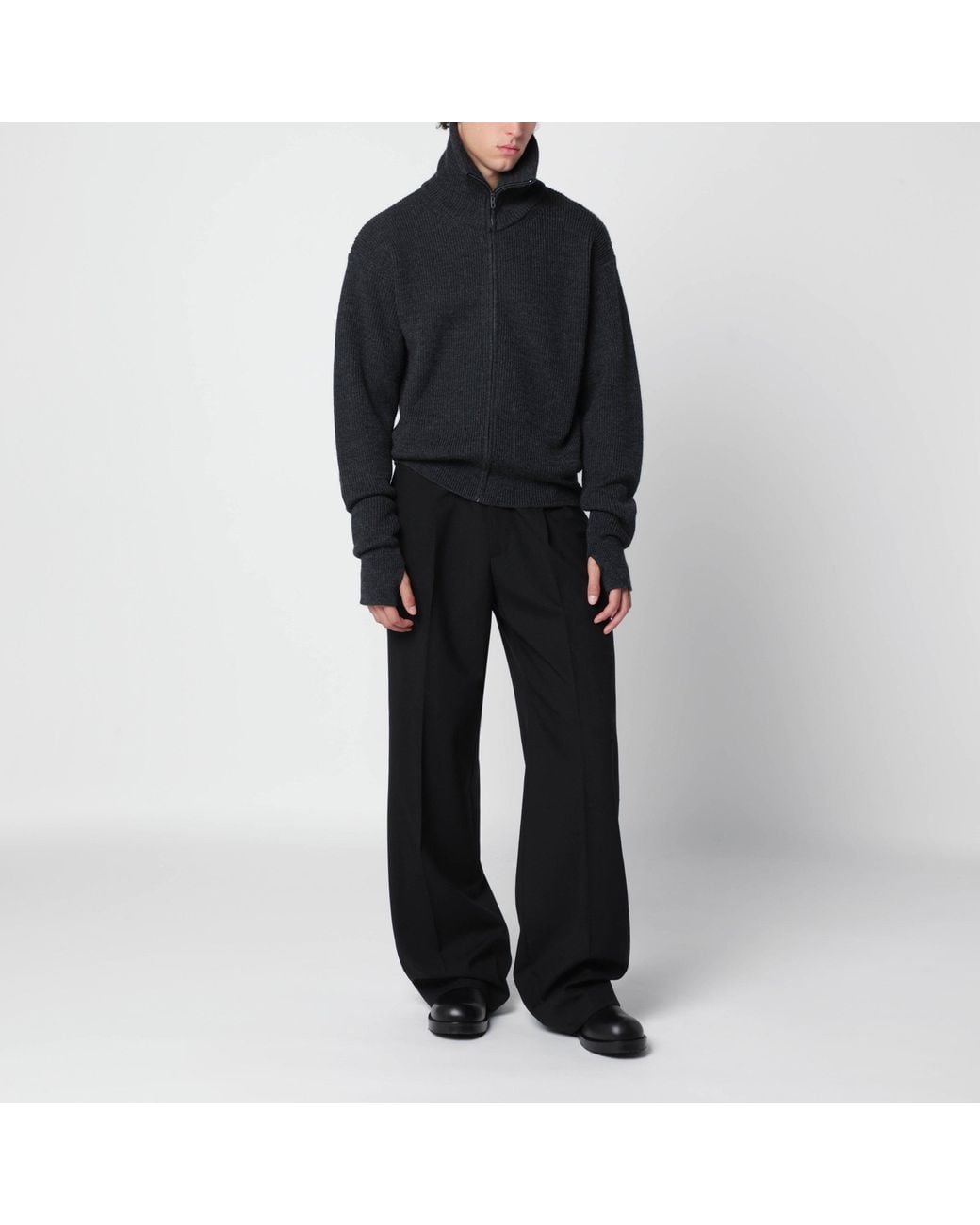 Lemaire Black Mélange Zip-Up Cardigan for men