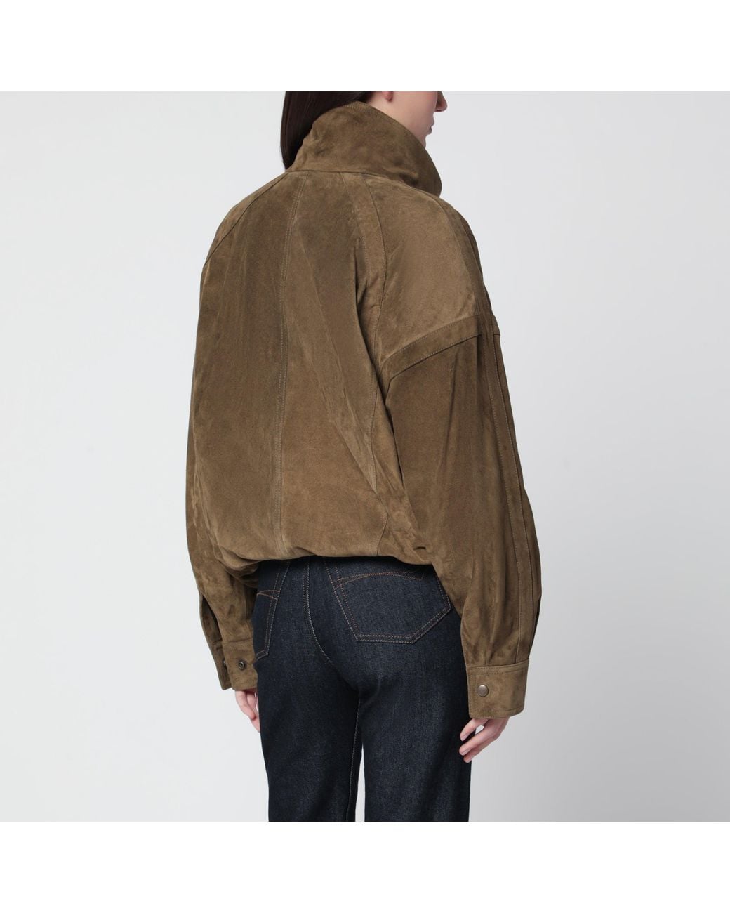Saint Laurent Brown Seaweed Suede Bomber Jacket