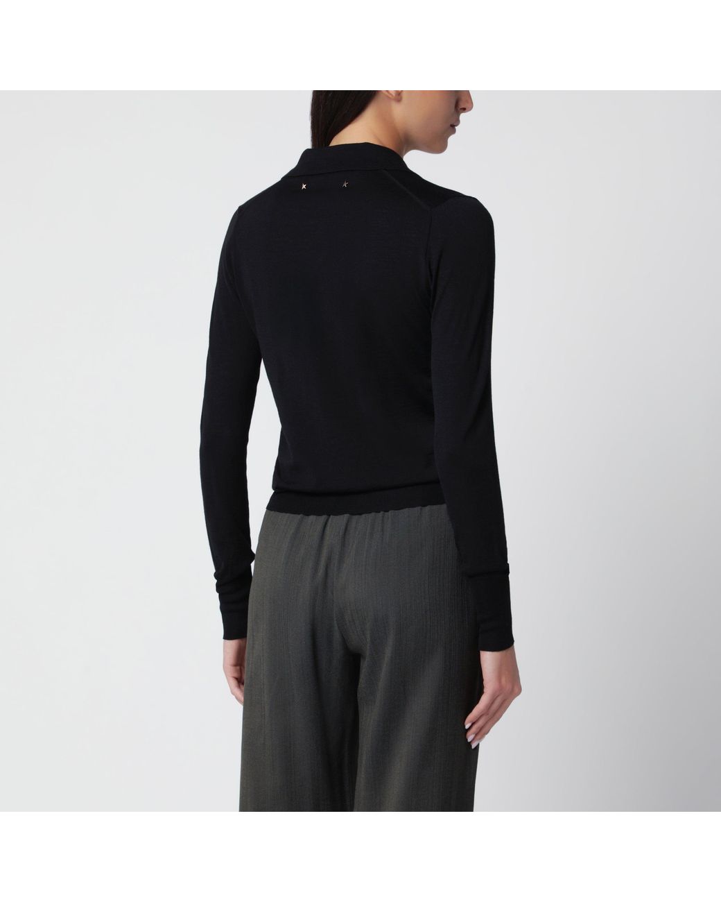 Golden Goose Deluxe Brand Black Virgin Wool Long-Sleeved Polo Shirt